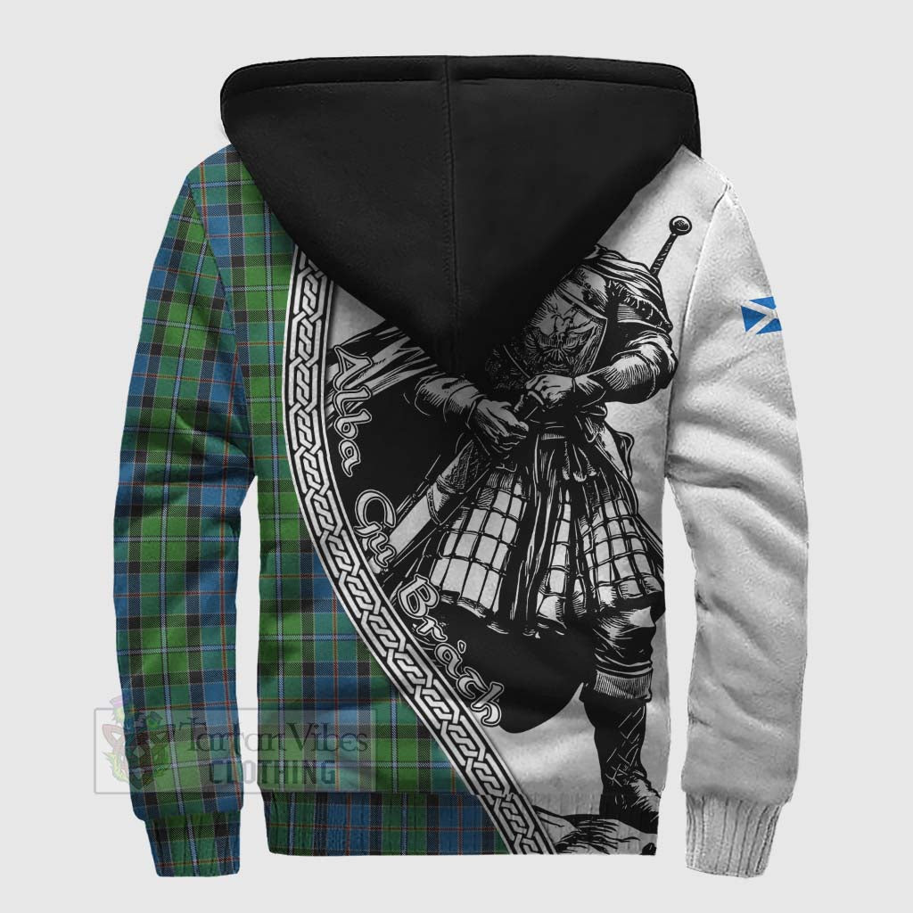 Tartan Vibes Clothing Stirling Tartan Clan Crest Sherpa Hoodie with Highlander Warrior Celtic Style