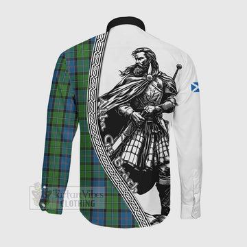 Stirling Tartan Clan Crest Long Sleeve Button Shirt with Highlander Warrior Celtic Style