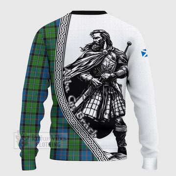 Stirling Tartan Clan Crest Knitted Sweater with Highlander Warrior Celtic Style - Tartan Vibes Clothing
