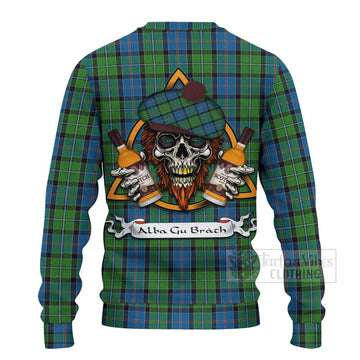 Stirling Tartan Ugly Sweater with Family Crest and Bearded Skull Holding Bottles of Whiskey - Tartan Vibes Clothing
