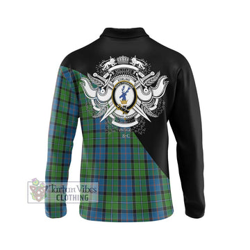 Stirling Tartan Long Sleeve Polo Shirt with Family Crest and Military Logo Style - Tartan Vibes Clothing