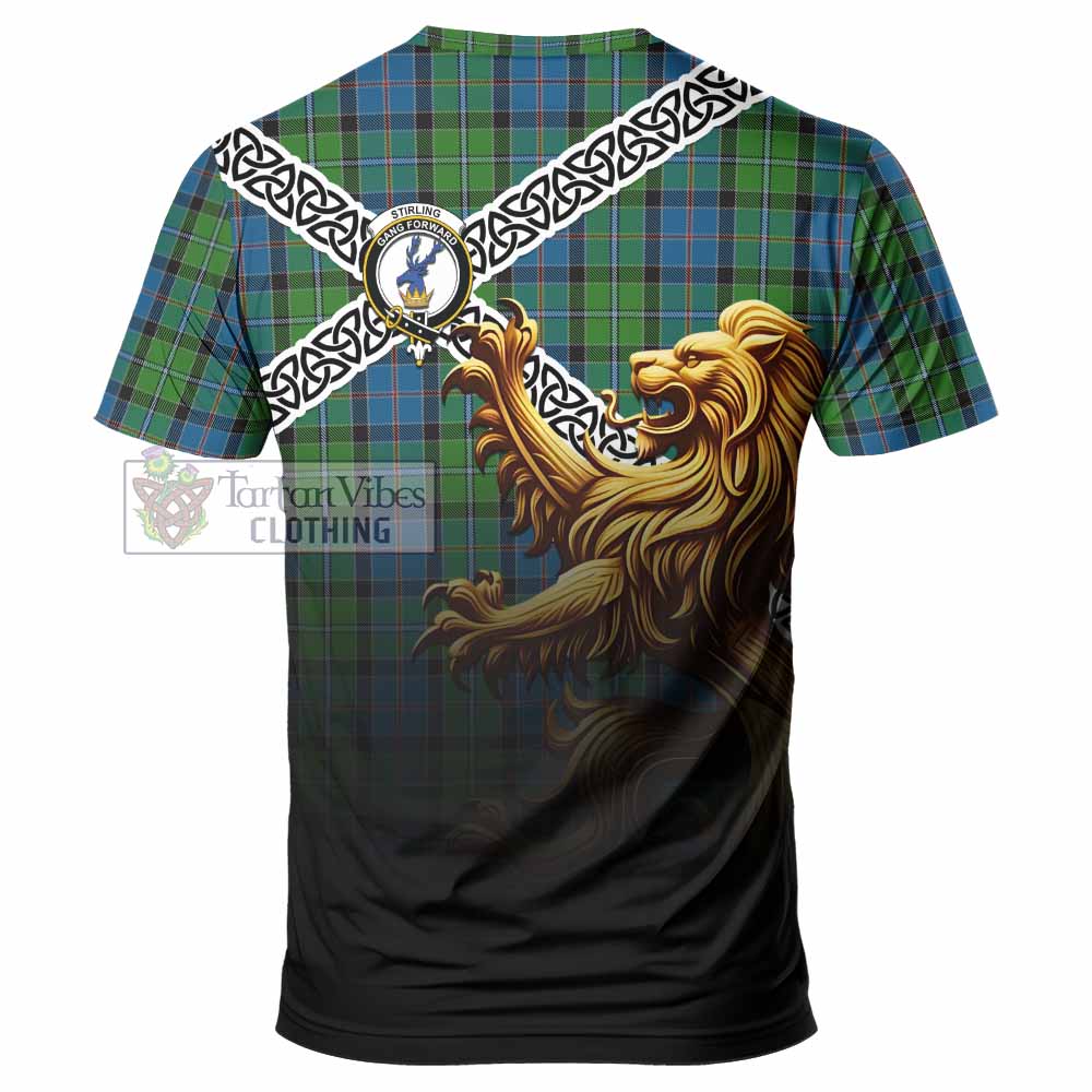 Stirling Crest Tartan T-Shirt with Golden Lion Emblem Celtic Style - Tartan Vibes Clothing