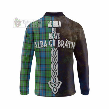 Stirling Tartan Family Crest Long Sleeve Polo Shirt Alba Gu Brath Be Brave Lion Ancient Style - Tartan Vibes Clothing