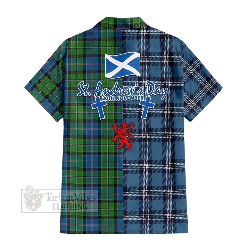 Tartan Vibes Clothing Stirling Tartan Short Sleeve Button Shirt Happy St. Andrew's Day Half Tartan Style