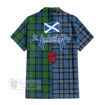 Stirling Tartan Short Sleeve Button Shirt Happy St. Andrew's Day Half Tartan Style