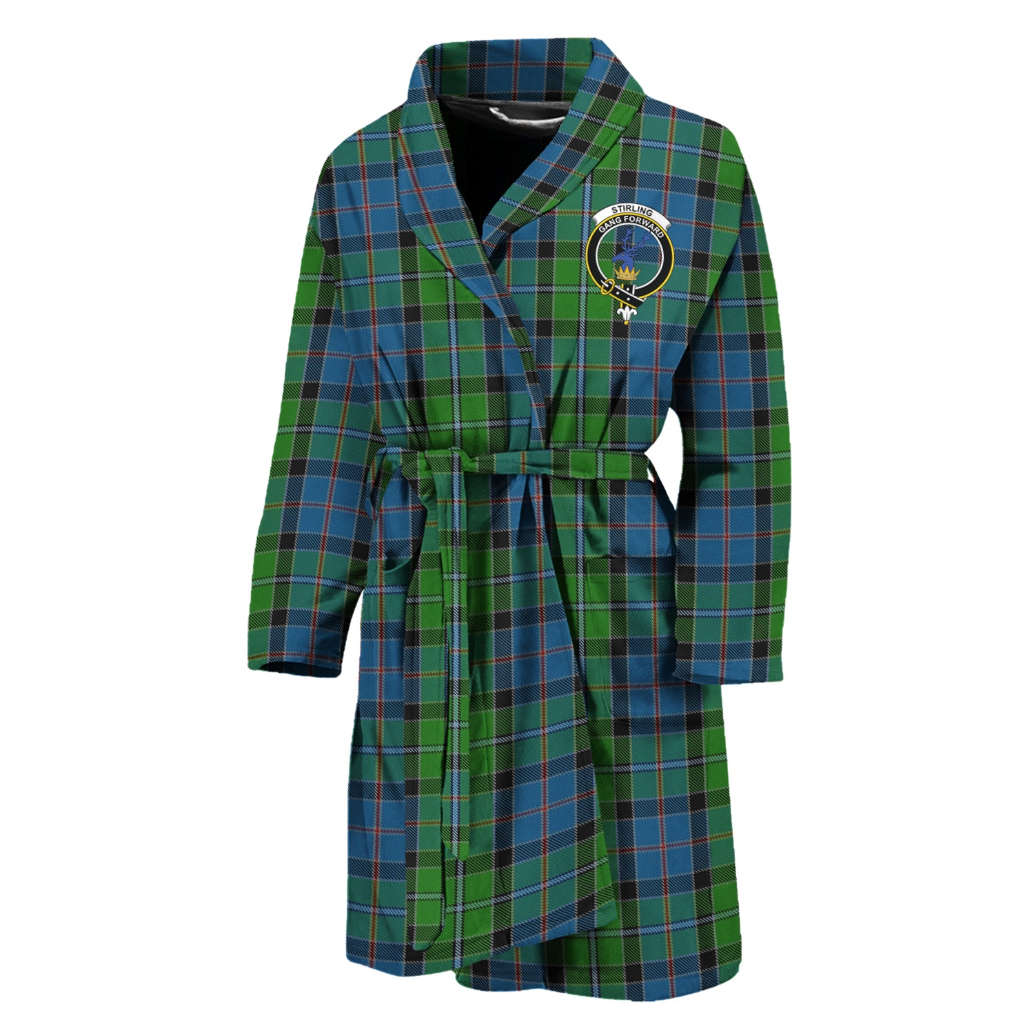 Stirling Tartan Bathrobe with Family Crest Unisex M - Tartan Vibes Clothing