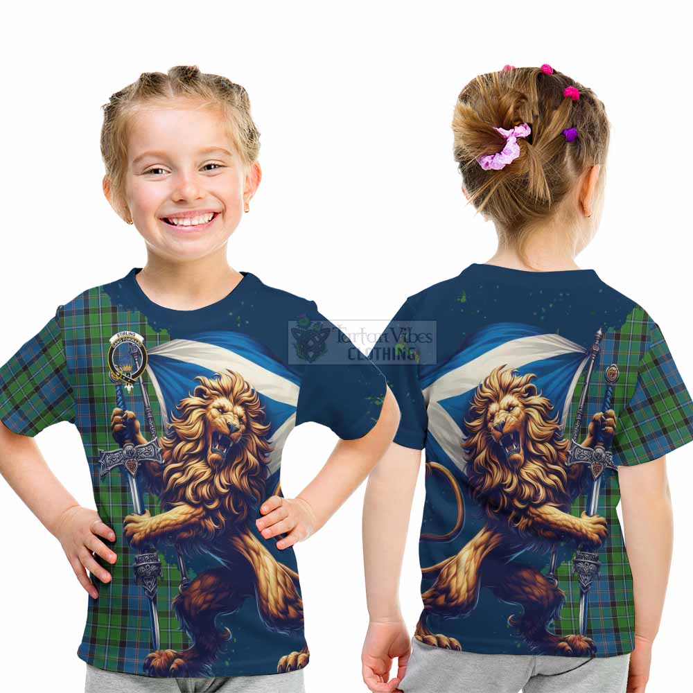 Stirling Tartan Family Crest Kid T-Shirt with Scottish Majestic Lion - Tartan Vibes Clothing