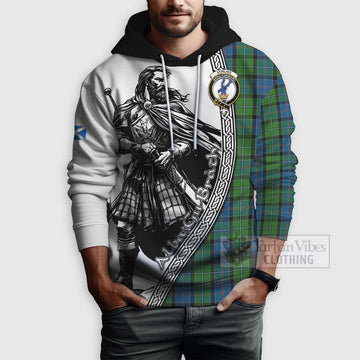 Stirling Tartan Clan Crest Hoodie with Highlander Warrior Celtic Style