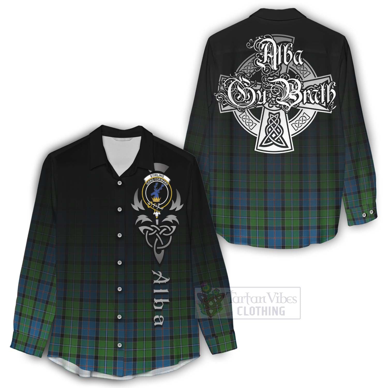 Tartan Vibes Clothing Stirling Tartan Women's Casual Shirt Featuring Alba Gu Brath Family Crest Celtic Inspired