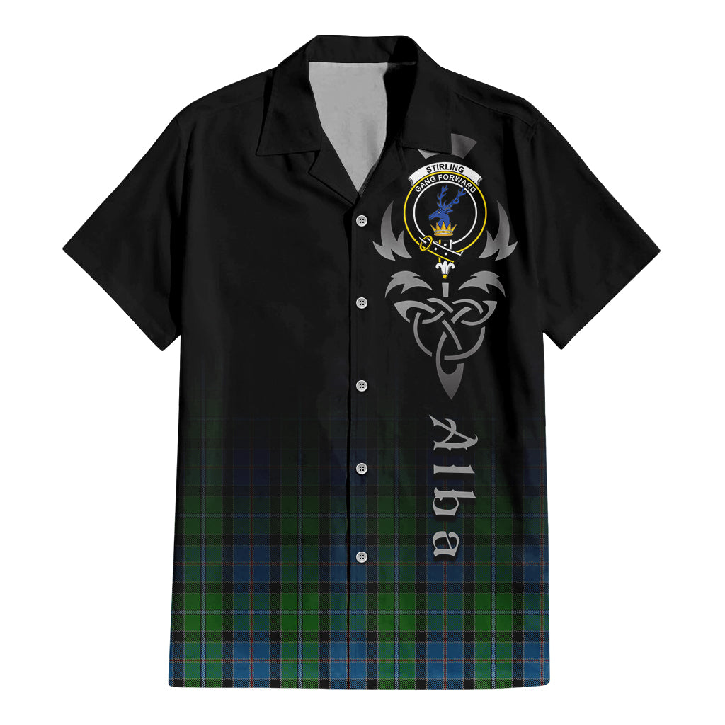 Tartan Vibes Clothing Stirling Tartan Short Sleeve Button Up Featuring Alba Gu Brath Family Crest Celtic Inspired