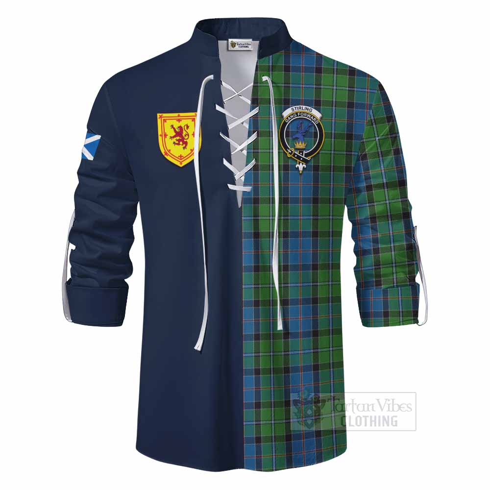 Stirling Tartan Ghillie Kilt Shirt Alba with Scottish Lion Royal Arm Half Style - Tartan Vibes Clothing