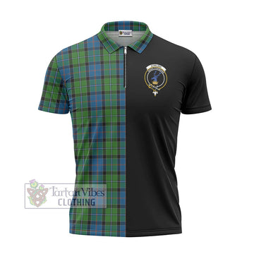 Stirling Tartan Zipper Polo Shirt with Family Crest and Half Of Me Style - Tartan Vibes Clothing