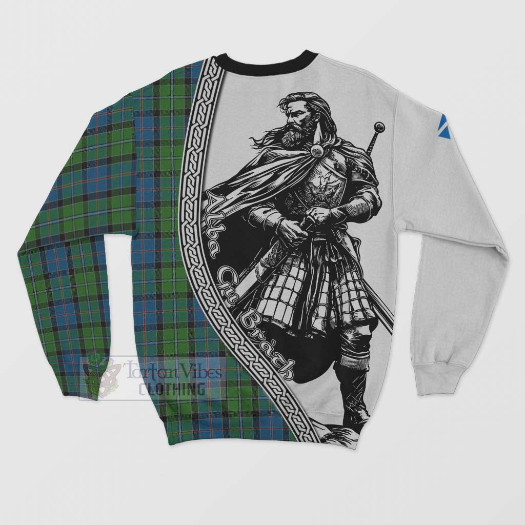 Stirling Tartan Clan Crest Sweatshirt with Highlander Warrior Celtic Style - Tartan Vibes Clothing