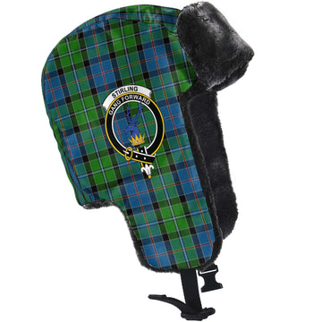 Stirling Tartan Winter Trapper Hat with Family Crest