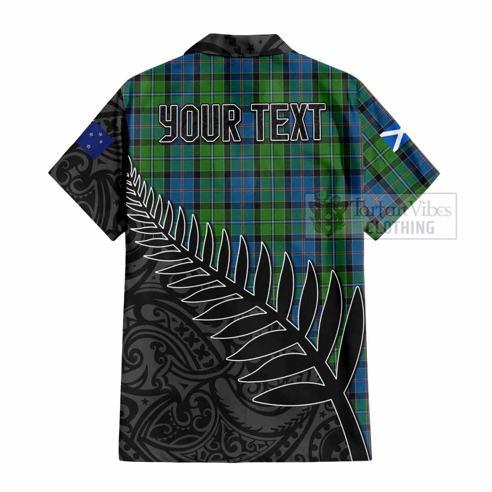 Tartan Vibes Clothing Stirling Crest Tartan Short Sleeve Button Shirt with New Zealand Silver Fern Half Style