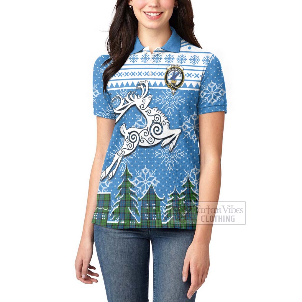 Stirling Clan Christmas Women's Polo Shirt Celtic Reindeer Style - Tartan Vibes Clothing