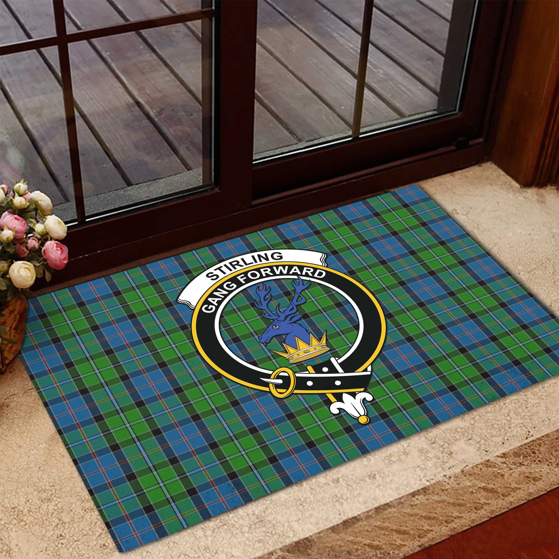 Stirling Tartan Door Mat with Family Crest - Tartanvibesclothing Shop