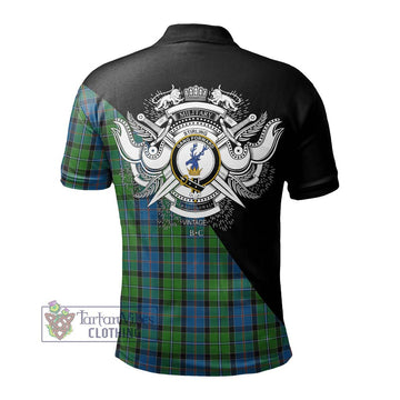 Stirling Tartan Polo Shirt with Family Crest and Military Logo Style