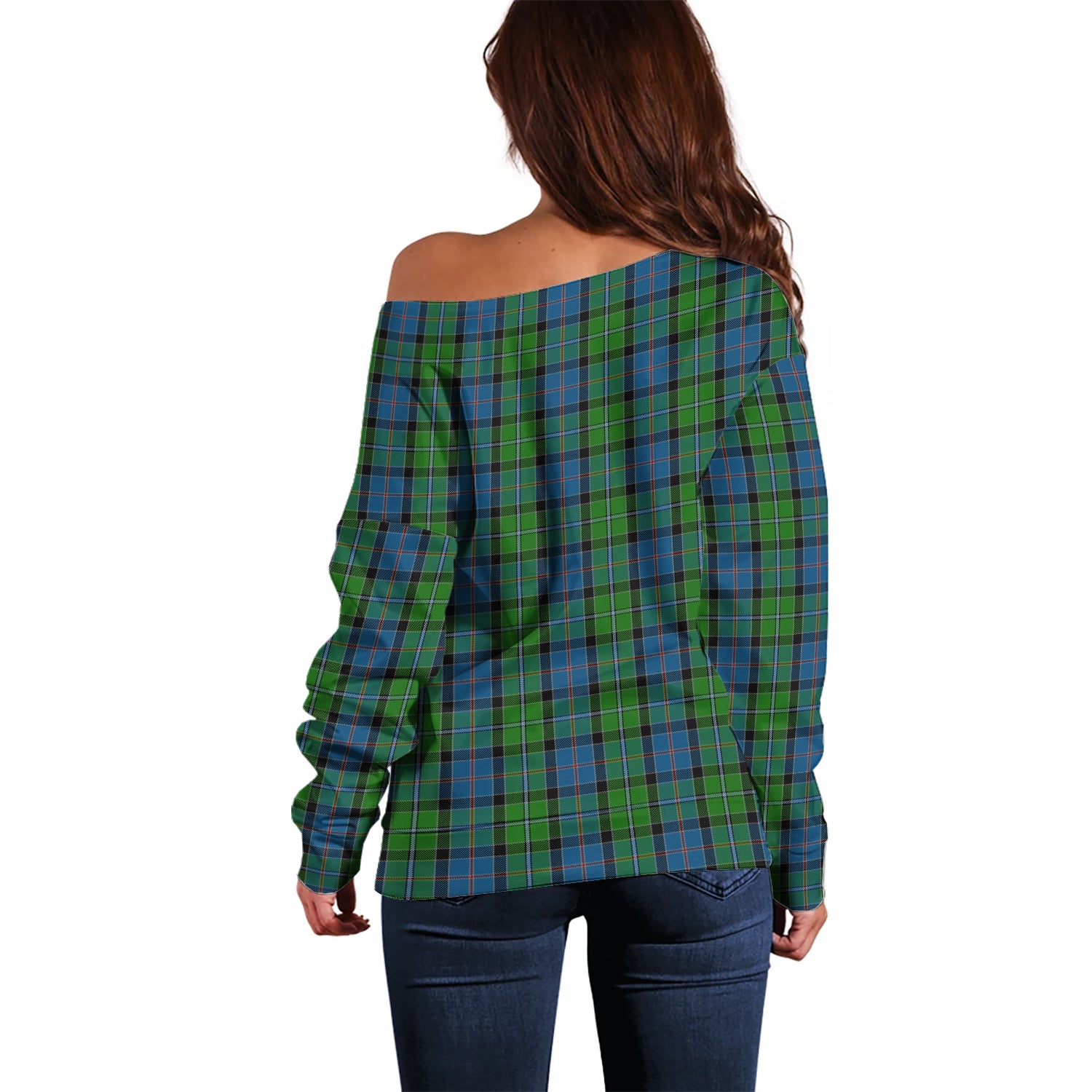 Stirling Tartan Off Shoulder Women Sweater with Family Crest - Tartanvibesclothing Shop