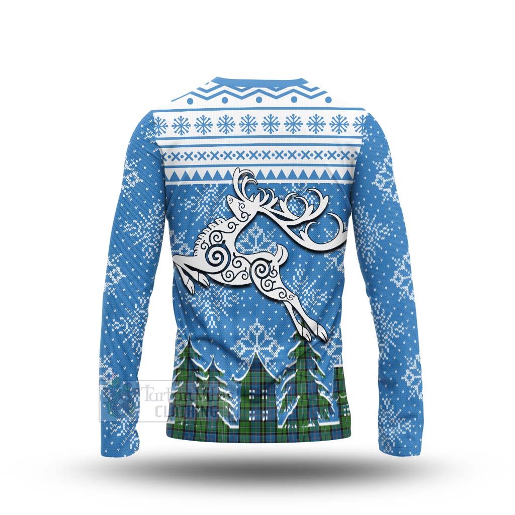 Stirling Clan Christmas Long Sleeve T-Shirt Celtic Reindeer Style - Tartan Vibes Clothing