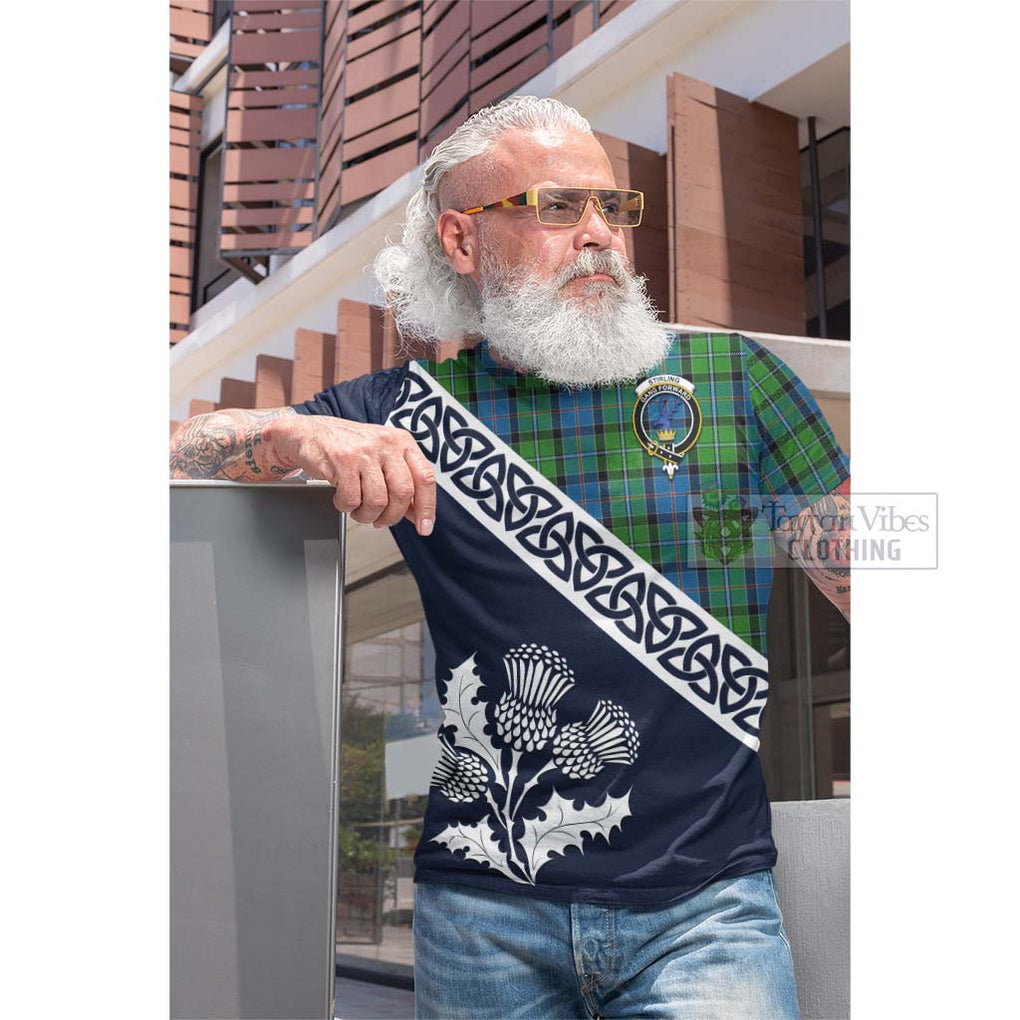 Stirling Tartan Cotton T-shirt Featuring Thistle and Scotland Map Men's Shirt - Tartan Vibes Clothing
