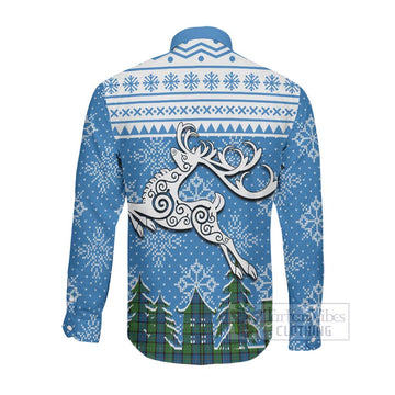 Stirling Clan Christmas Long Sleeve Button Shirt Celtic Reindeer Style