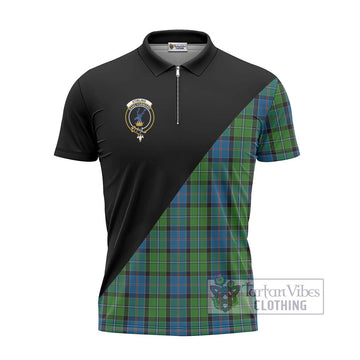 Stirling Tartan Zipper Polo Shirt with Family Crest and Military Logo Style - Tartan Vibes Clothing