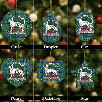 Stirling Tartan Christmas Ornaments with Scottish Gnome Playing Bagpipes