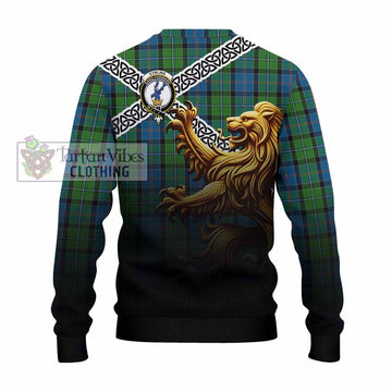 Stirling Crest Tartan Knitted Sweater with Golden Lion Emblem Celtic Style - Tartan Vibes Clothing