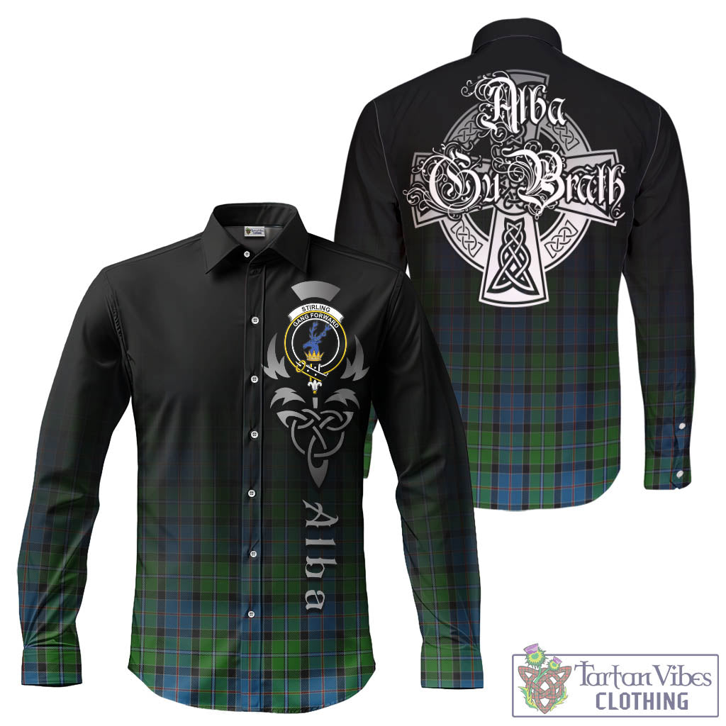 Tartan Vibes Clothing Stirling Tartan Long Sleeve Button Up Featuring Alba Gu Brath Family Crest Celtic Inspired