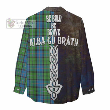 Stirling Tartan Family Crest Women's Casual Shirt Alba Gu Brath Be Brave Lion Ancient Style - Tartan Vibes Clothing