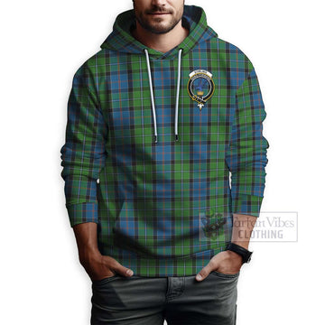 Stirling Tartan Hoodie with Family Crest and Bearded Skull Holding Bottles of Whiskey - Tartan Vibes Clothing