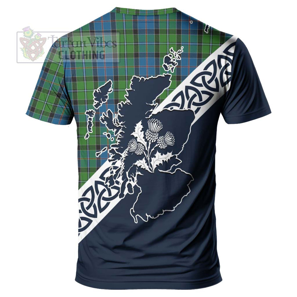 Stirling Tartan T-Shirt Featuring Thistle and Scotland Map - Tartanvibesclothing Store