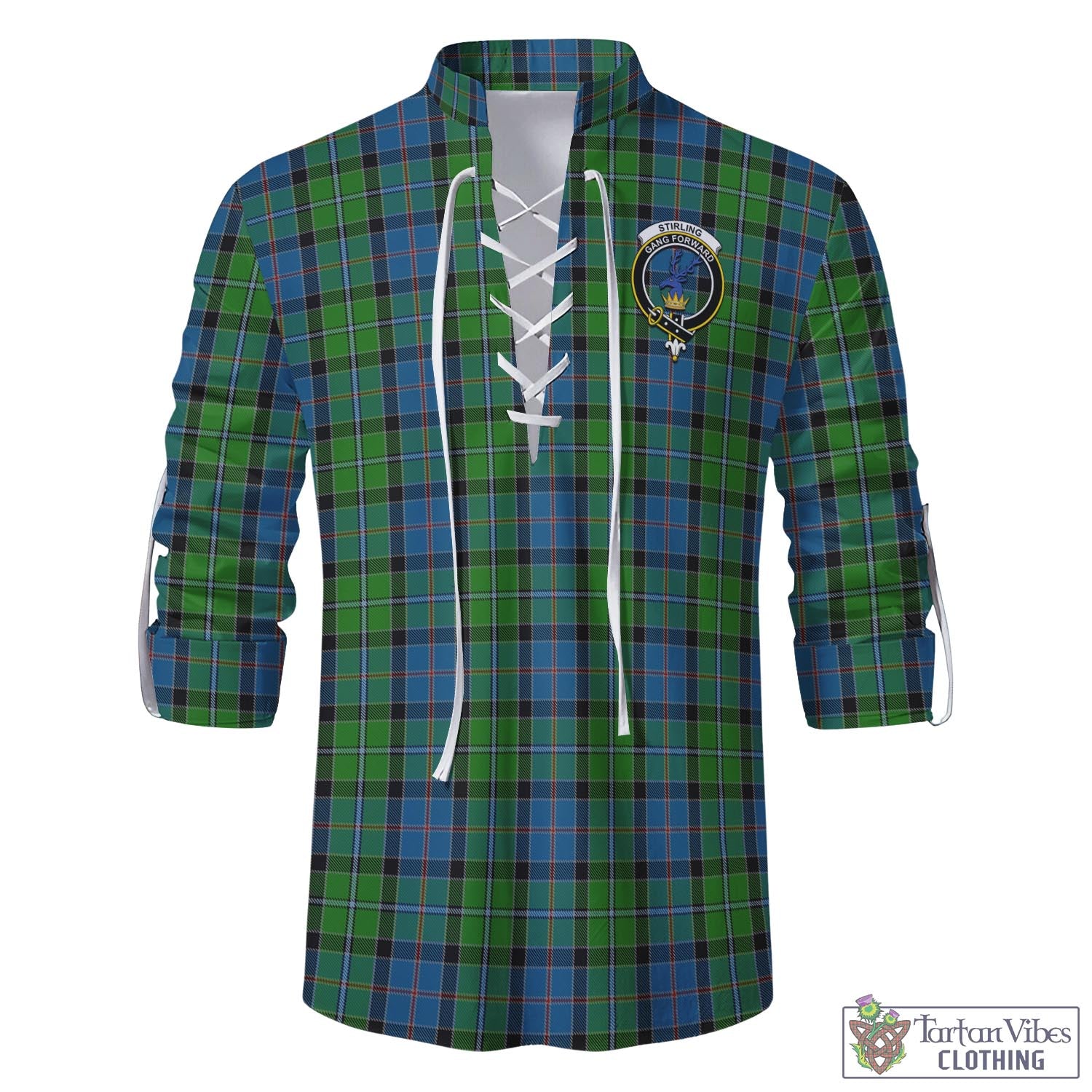 Tartan Vibes Clothing Stirling Tartan Men's Scottish Traditional Jacobite Ghillie Kilt Shirt with Family Crest