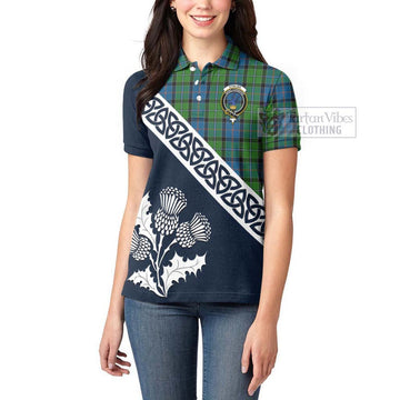 Stirling Tartan Women's Polo Shirt Featuring Thistle and Scotland Map - Tartanvibesclothing Store