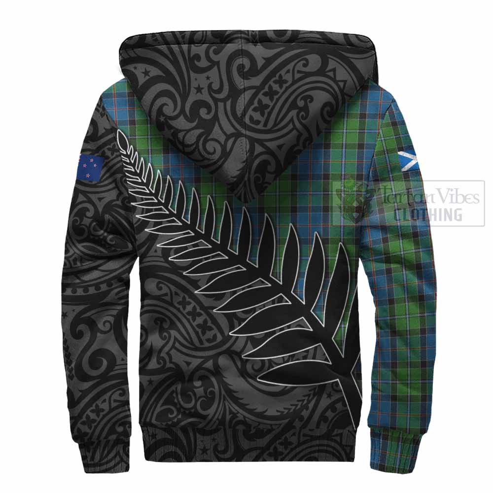 Tartan Vibes Clothing Stirling Crest Tartan Sherpa Hoodie with New Zealand Silver Fern Half Style