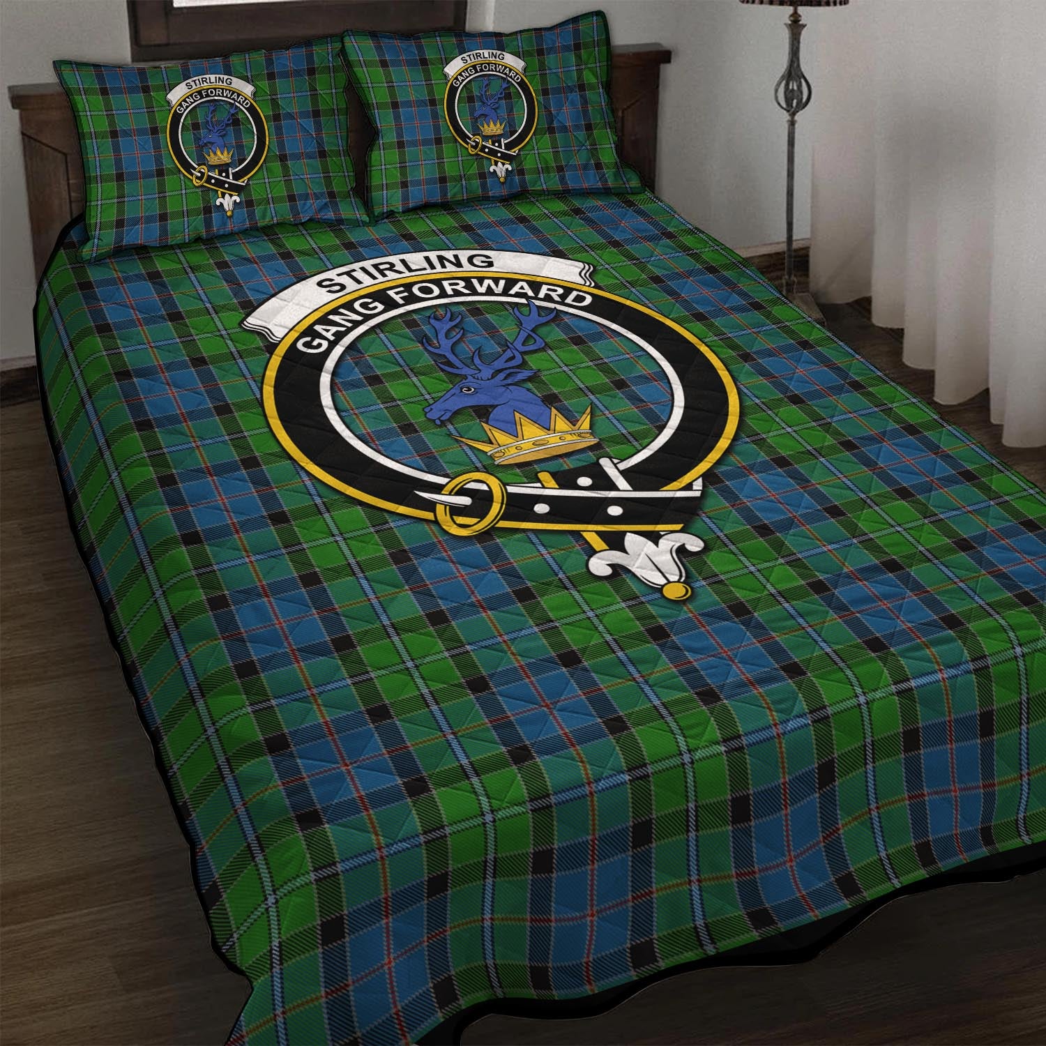 Stirling Tartan Quilt Bed Set with Family Crest