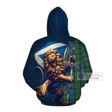 Stirling Tartan Family Crest Cotton Hoodie with Scottish Majestic Lion Pullover Hoodie - Tartan Vibes Clothing