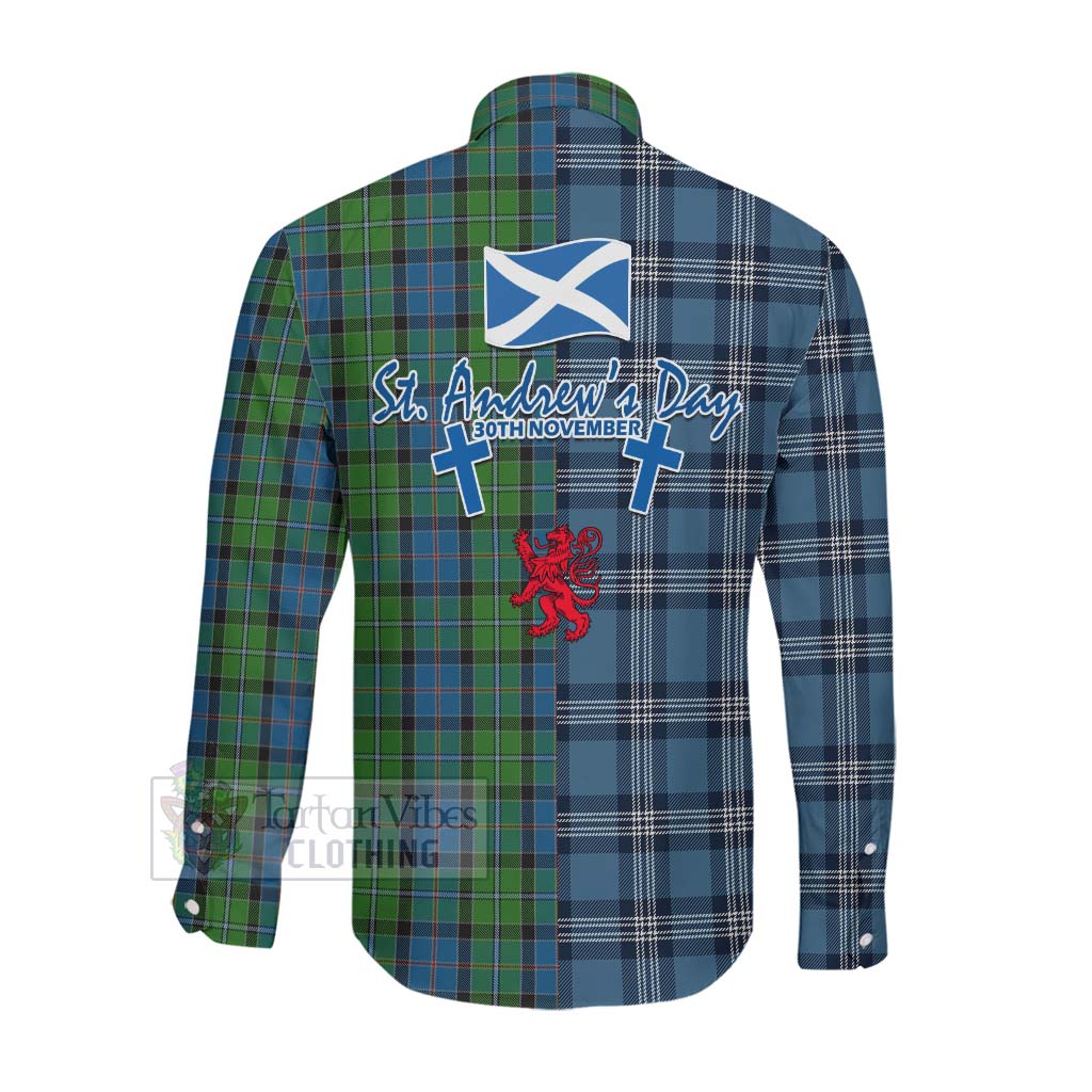 Tartan Vibes Clothing Stirling Tartan Long Sleeve Button Shirt Happy St. Andrew's Day Half Tartan Style