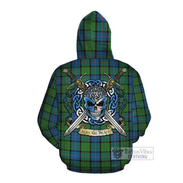 Stirling Tartan Cotton Hoodie with Family Crest Celtic Skull Style Pullover Hoodie - Tartan Vibes Clothing