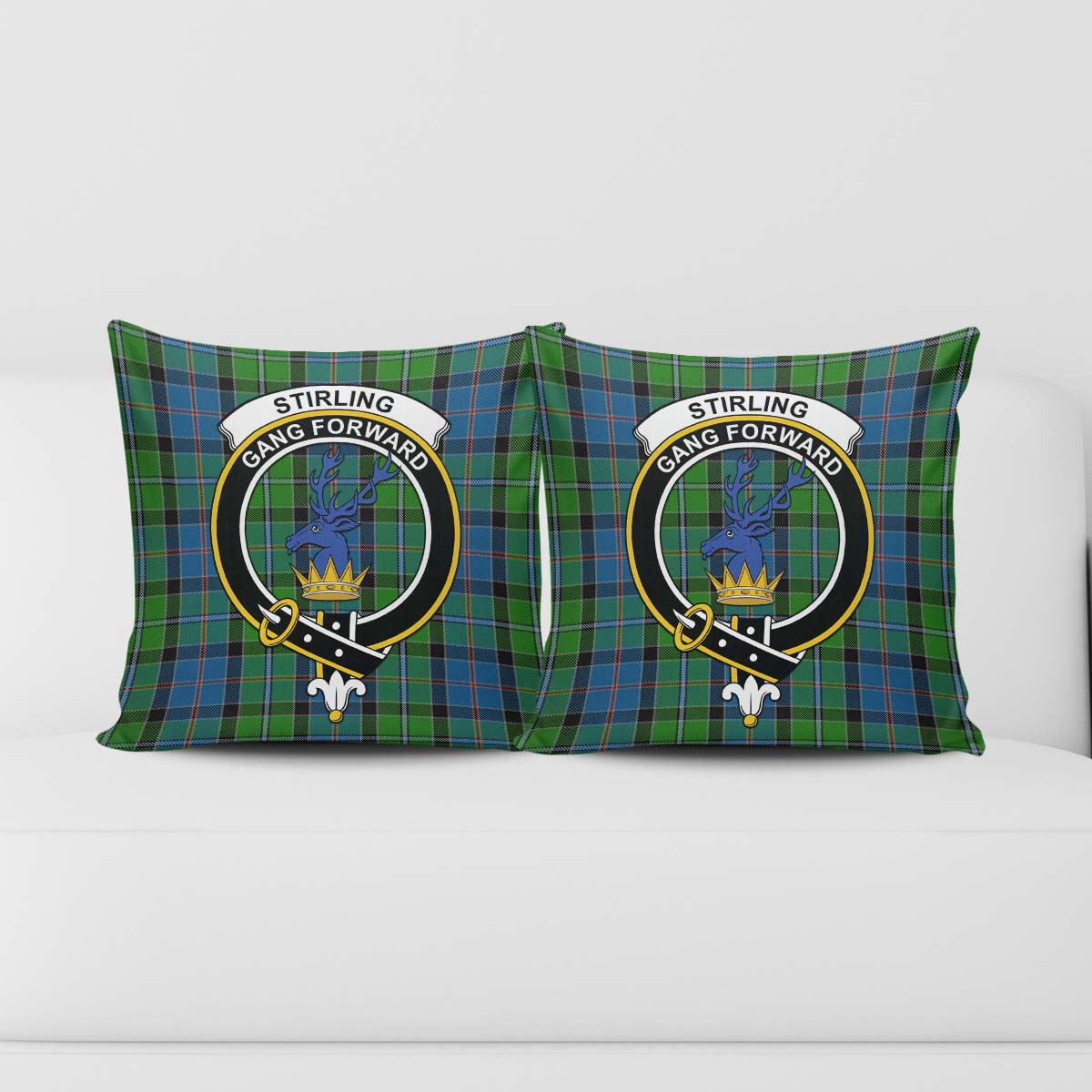 Stirling Tartan Pillow Cover with Family Crest - Tartanvibesclothing