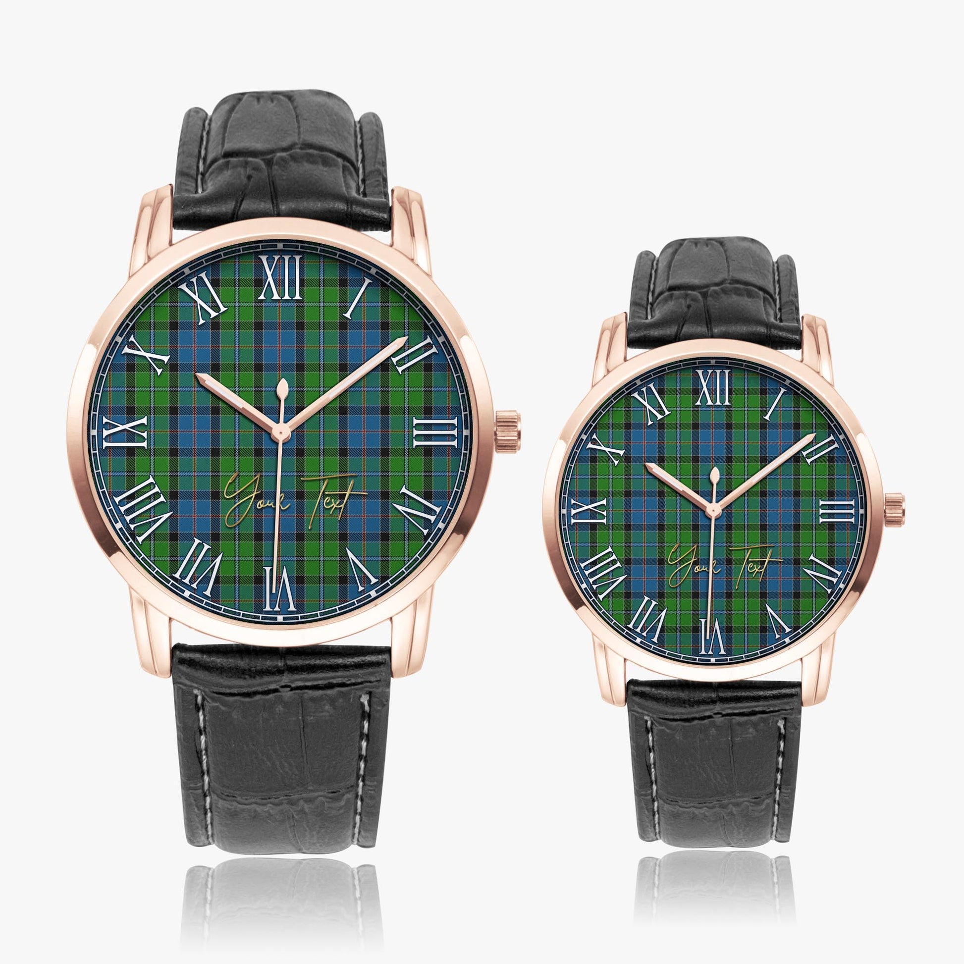 Stirling Tartan Personalized Your Text Leather Trap Quartz Watch Wide Type Rose Gold Case With Black Leather Strap - Tartanvibesclothing Shop