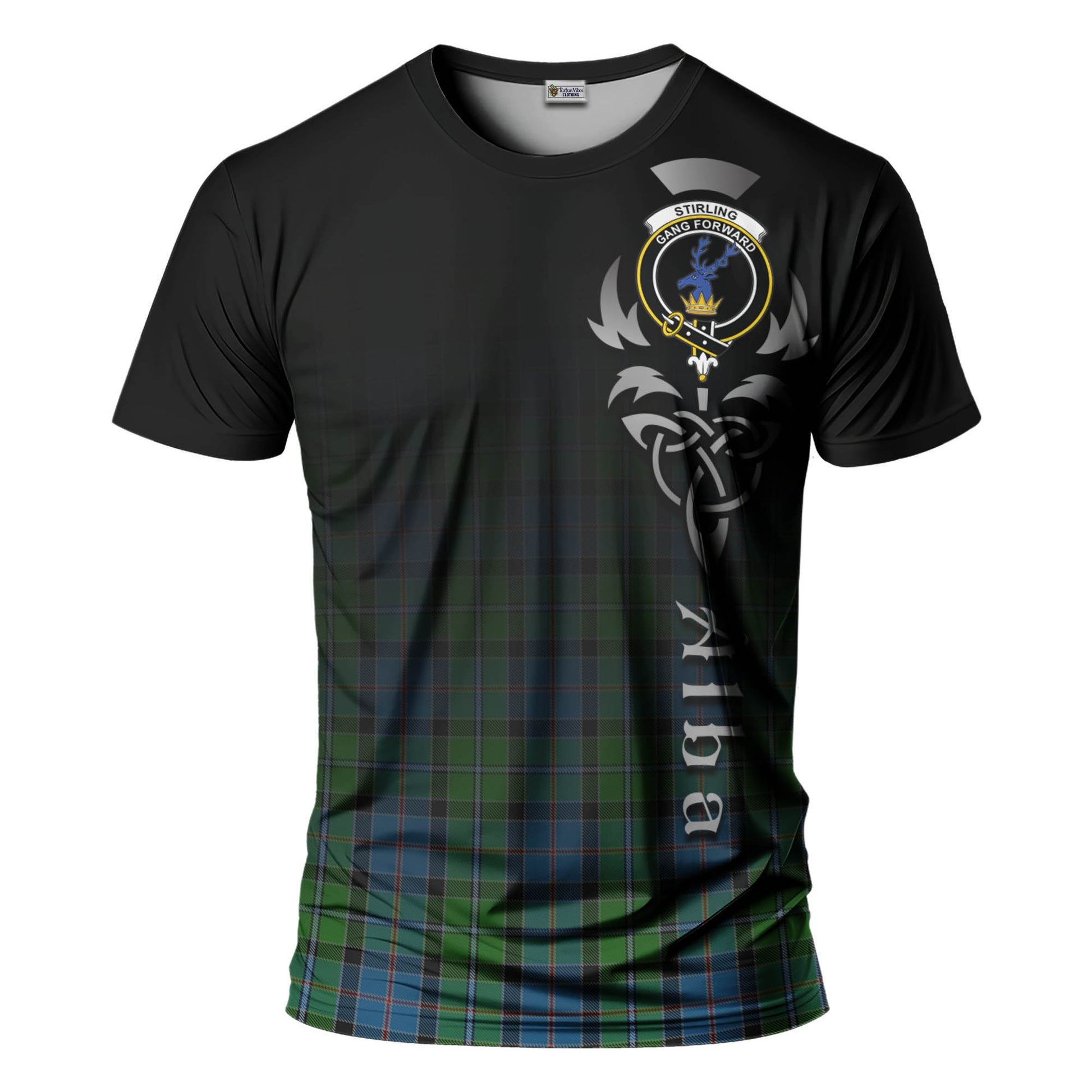 Tartan Vibes Clothing Stirling Tartan T-Shirt Featuring Alba Gu Brath Family Crest Celtic Inspired