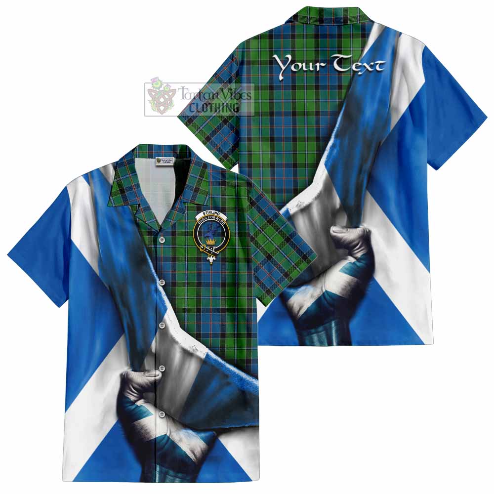 Tartan Vibes Clothing Stirling Tartan Short Sleeve Button Shirt with Family Crest Scotland Patriotic Style