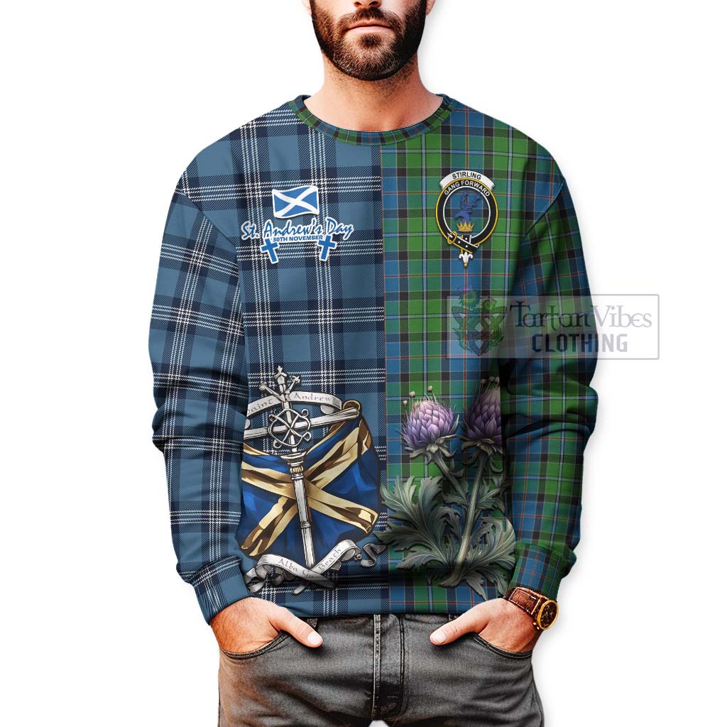 Stirling Tartan Sweatshirt Happy St. Andrew's Day Half Tartan Style - Tartan Vibes Clothing