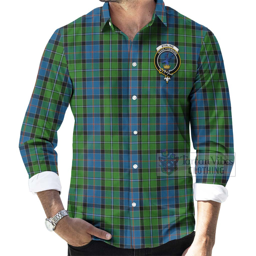 Tartan Vibes Clothing Stirling Tartan Long Sleeve Button Shirt with Family Crest Celtic Skull Style