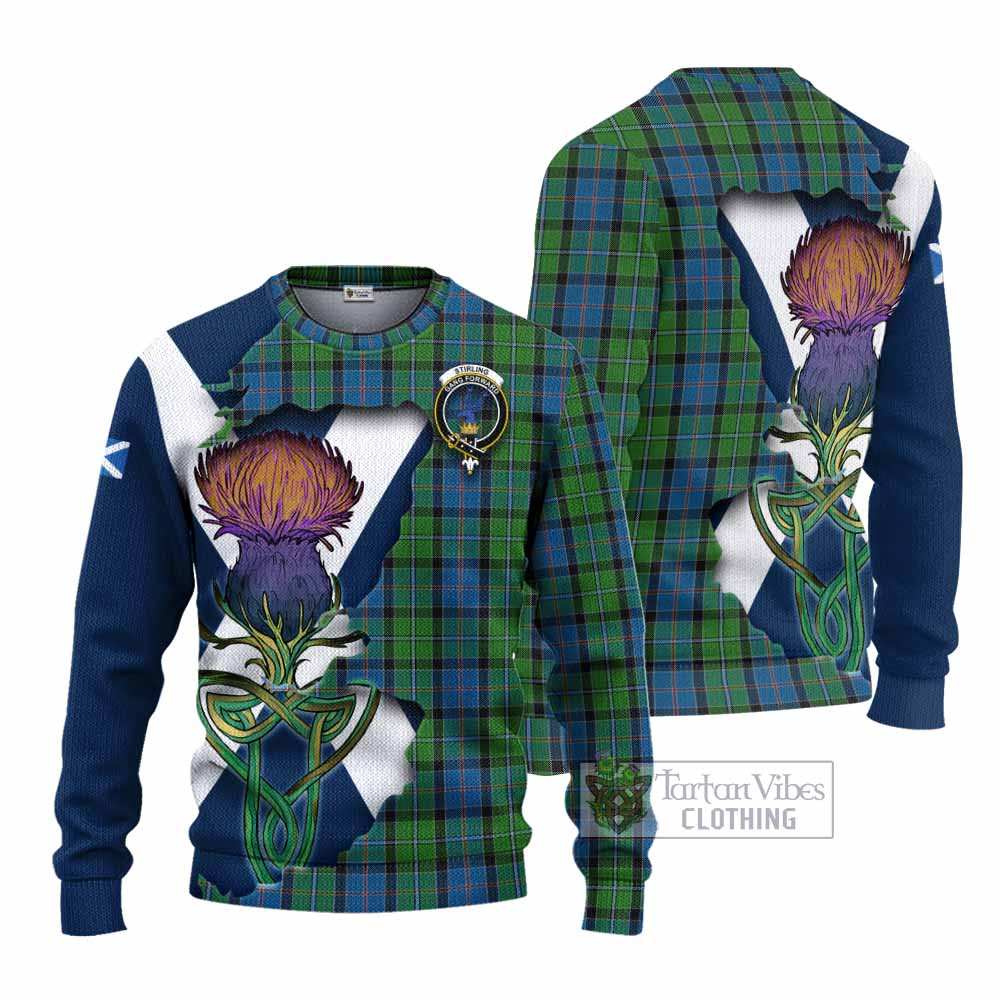 Stirling Tartan Family Crest Knitted Sweater Scottish Thistle Celtic Inspired - Tartan Vibes Clothing