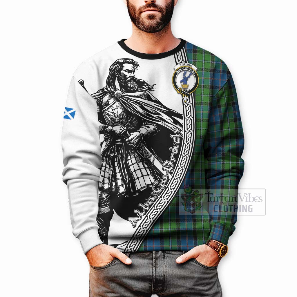 Stirling Tartan Clan Crest Sweatshirt with Highlander Warrior Celtic Style - Tartan Vibes Clothing