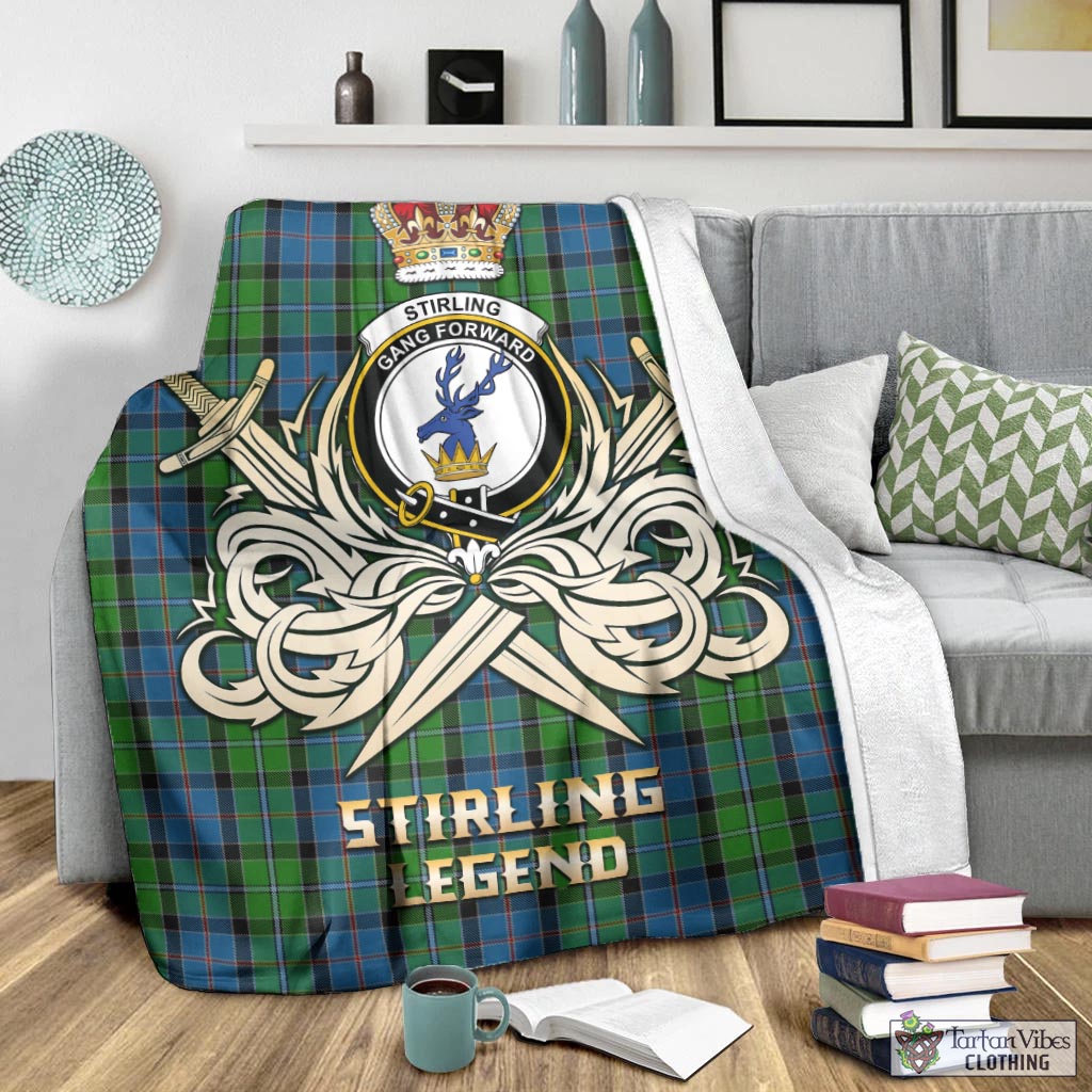Tartan Vibes Clothing Stirling Tartan Blanket with Clan Crest and the Golden Sword of Courageous Legacy
