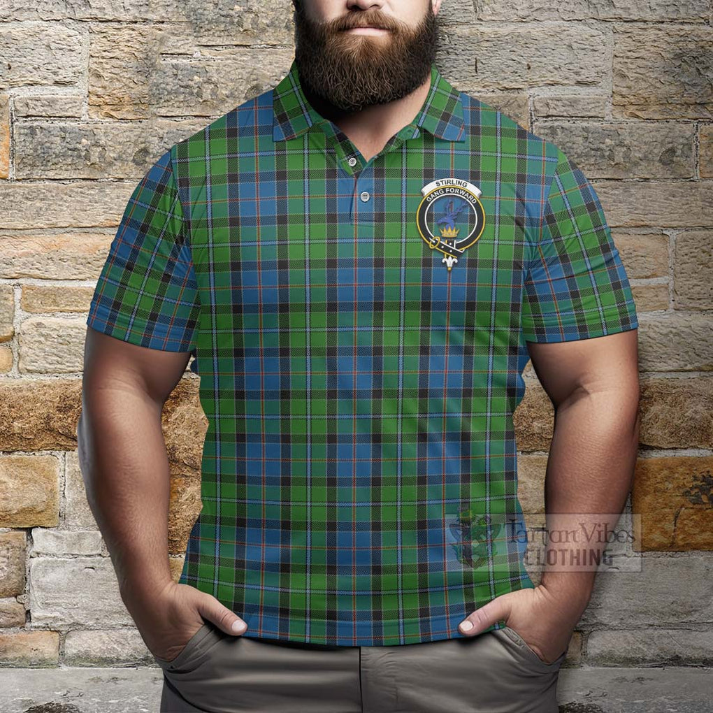 Tartan Vibes Clothing Stirling Tartan Polo Shirt with Family Crest and Bearded Skull Holding Bottles of Whiskey